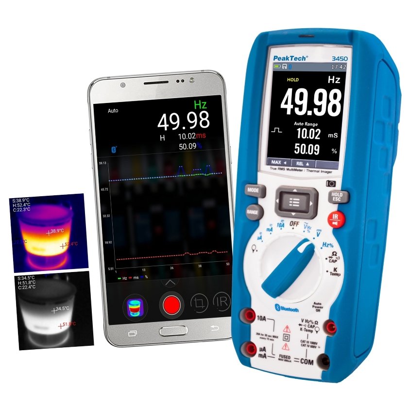Multimetru  TRMS cu afișaj grafic, cameră termoviziune, Datalogger, Bluetooth - Peaktech P3450