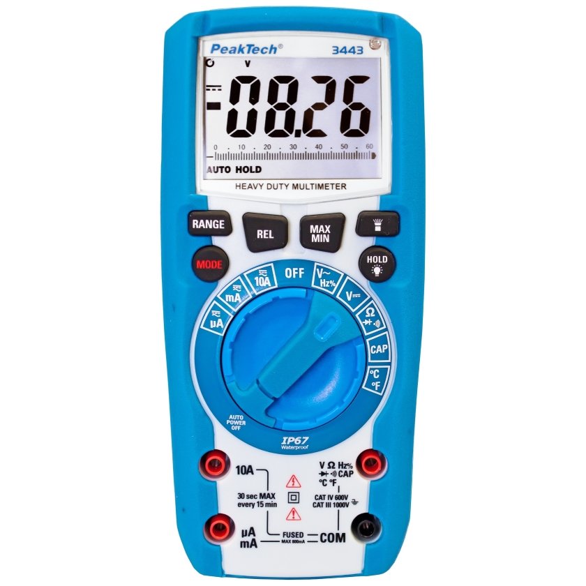 Peaktech P3443 - Multimetru digital (1000V AC/DC, 10A AC/DC, IP67, butoane de funcții iluminate)